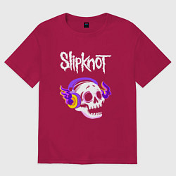 Футболка оверсайз мужская Slipknot - неоновый череп, цвет: маджента