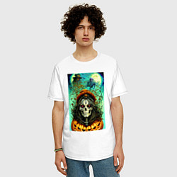 Футболка оверсайз мужская Скелет ведьмы - хэллоуин, цвет: белый — фото 2