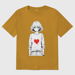 Мужская футболка оверсайз Девочка аниме сердце