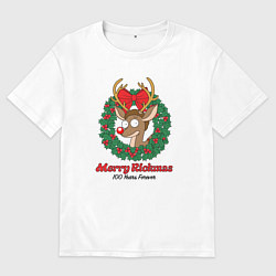 Мужская футболка оверсайз Морти новогодний олень Merry Rickmas