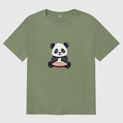 Футболка оверсайз мужская Панда ест суши, цвет: авокадо