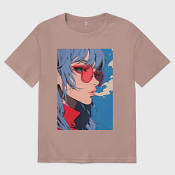 Футболка оверсайз мужская Девушка в очках арт, цвет: пыльно-розовый