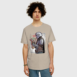 Футболка оверсайз мужская Беби Йода и Мандалорец, цвет: миндальный — фото 2