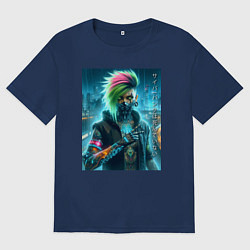 Футболка оверсайз мужская Cool girl - cyberpunks not dead, цвет: тёмно-синий