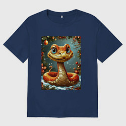 Мужская футболка оверсайз Новогодняя золотая змейка