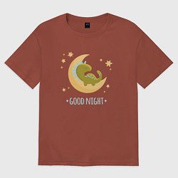 Мужская футболка оверсайз Динозаврик спит на луне