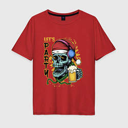 Футболка оверсайз мужская Skull Santa, цвет: красный