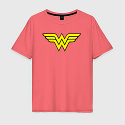 Футболка оверсайз мужская Wonder woman logo, цвет: коралловый