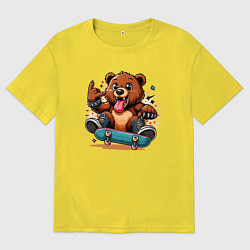 Мужская футболка оверсайз Мишутка крутой скейтбордист - нейроарт