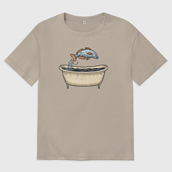 Мужская футболка оверсайз Рыбка в ванне