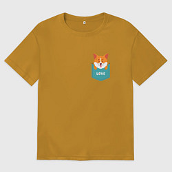 Футболка оверсайз мужская Милый щенок корги в кармашке, цвет: горчичный