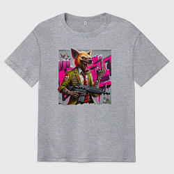 Футболка оверсайз мужская Гиена с винтовкой показывает палец - мафия, цвет: меланж