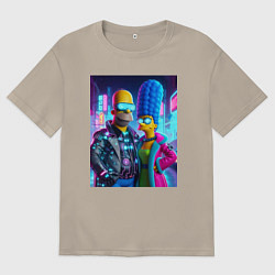 Мужская футболка оверсайз Гомер и Мардж Симпсоны - киберпанк