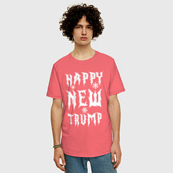 Футболка оверсайз мужская Happy new Trump - motto, цвет: коралловый — фото 2