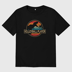 Футболка оверсайз мужская Динозавр волейболист, цвет: черный