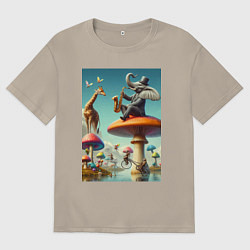 Мужская футболка оверсайз Слон играет на саксофоне жирафу