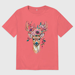 Футболка оверсайз мужская Лесной олень арт, цвет: коралловый