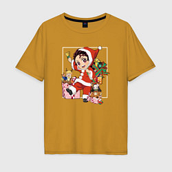 Футболка оверсайз мужская New year Tanjiro Demon slayer, цвет: горчичный