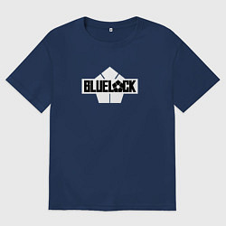Футболка оверсайз мужская Блю лок - логотип чб, цвет: тёмно-синий