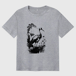 Мужская футболка оверсайз Цапля на болоте