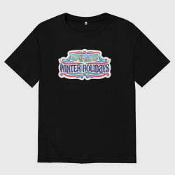 Футболка оверсайз мужская Зимние праздники, цвет: черный