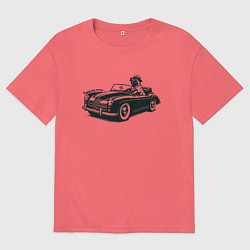 Мужская футболка оверсайз Мопс на ретро автомобиле