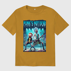 Футболка оверсайз мужская Punks not dead - Rick and Morty play rock, цвет: горчичный