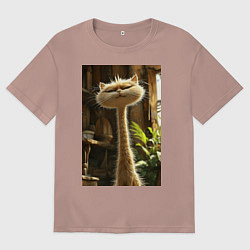 Футболка оверсайз мужская Кот с длинной шеей, цвет: пыльно-розовый