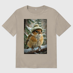 Мужская футболка оверсайз Воробей в шапке