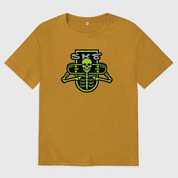 Футболка оверсайз мужская Скелет скейтер, цвет: горчичный