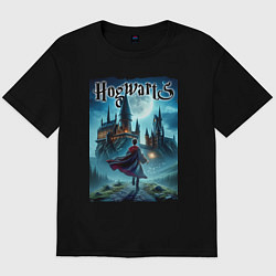 Футболка оверсайз мужская Harry Potter with a magic wand - Hogwarts, цвет: черный