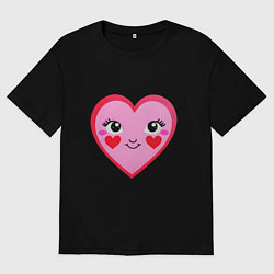 Футболка оверсайз мужская Сердечко с глазками, цвет: черный