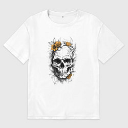 Мужская футболка оверсайз Череп с желтыми цветами