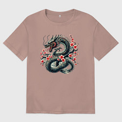 Мужская футболка оверсайз Japanese dragon and sakura - irezumi