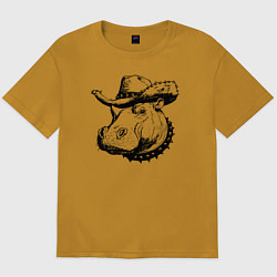 Мужская футболка оверсайз Бегемот ковбой
