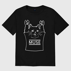 Футболка оверсайз мужская Muse - cat rock, цвет: черный