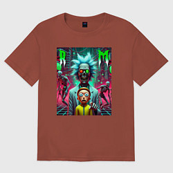 Футболка оверсайз мужская Rick and Morty - horror fantasy, цвет: кирпичный