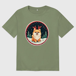 Мужская футболка оверсайз Милый померанец с оленьими рожками