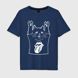 Футболка оверсайз мужская Rolling Stones - cat rock, цвет: тёмно-синий