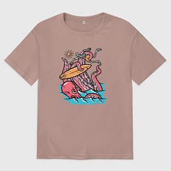 Мужская футболка оверсайз Осьминог напал на серфера