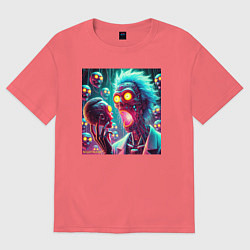 Футболка оверсайз мужская Morty Smiths nightmare - neon glow fantasy, цвет: коралловый