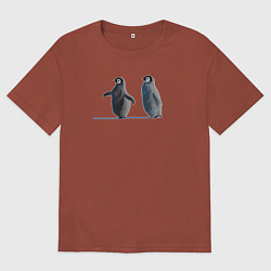 Футболка оверсайз мужская Пингвины пара, цвет: кирпичный