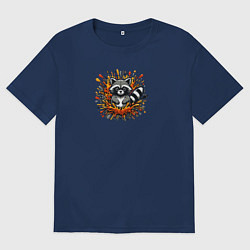 Мужская футболка оверсайз Забавный енот в брызгах краски