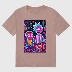 Мужская футболка оверсайз Рик и Морти - паучок и грибочки