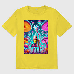 Мужская футболка оверсайз Морти сидит на грибе рядом с Риком