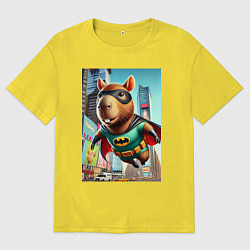 Футболка оверсайз мужская Бэткапи летит над улицей Нью-Йорка, цвет: желтый