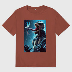 Футболка оверсайз мужская Веном под проливным дождём - нейроарт фантазия, цвет: кирпичный
