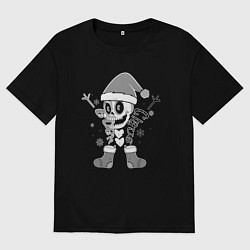 Мужская футболка оверсайз Новогодний скелетик чб