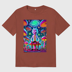 Мужская футболка оверсайз Рик среди неоновых грибов - нейроарт фантазия