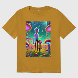 Футболка оверсайз мужская Morty and Rick on a neon planet, цвет: горчичный